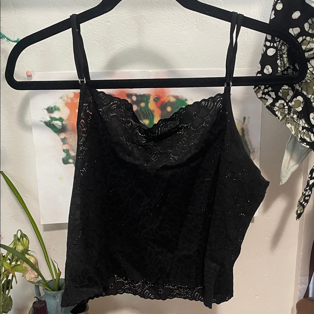 Floral black mesh tank